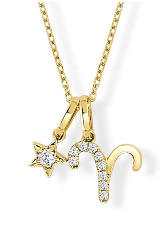 Moyer Collection 14ky Gold Aries Horoscope Diamond Necklace P333Aries