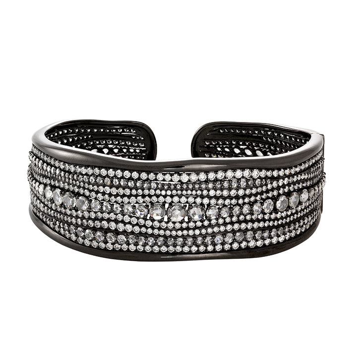 Etho Maria 18K Blackened White Gold Diamond Wide Multi Row Cuff