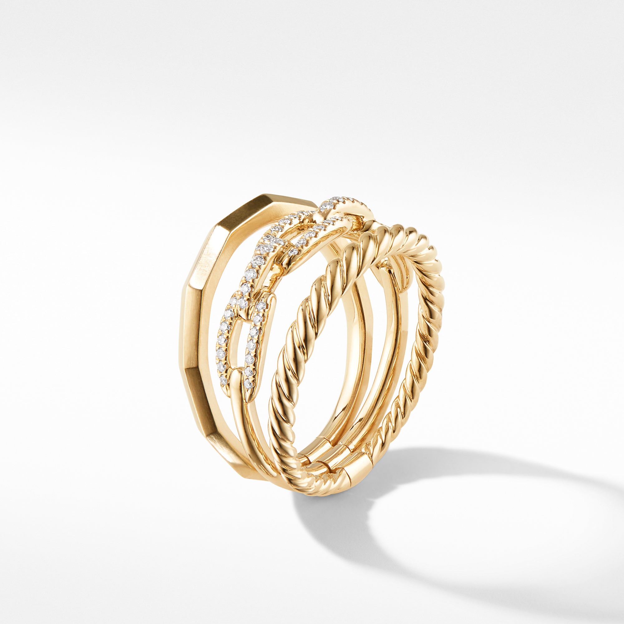 David Yurman Stax Narrow Ring with Diamonds in 18K Gold 9.5mm R1294 Moyer Fine Jewelers