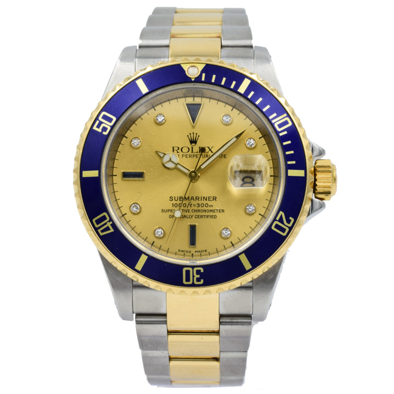 endelse temperament renæssance SOLD - Rolex Submariner 16613 Two-Tone Serti Dial with Blue Bezel - 40 –  Moyer Fine Jewelers