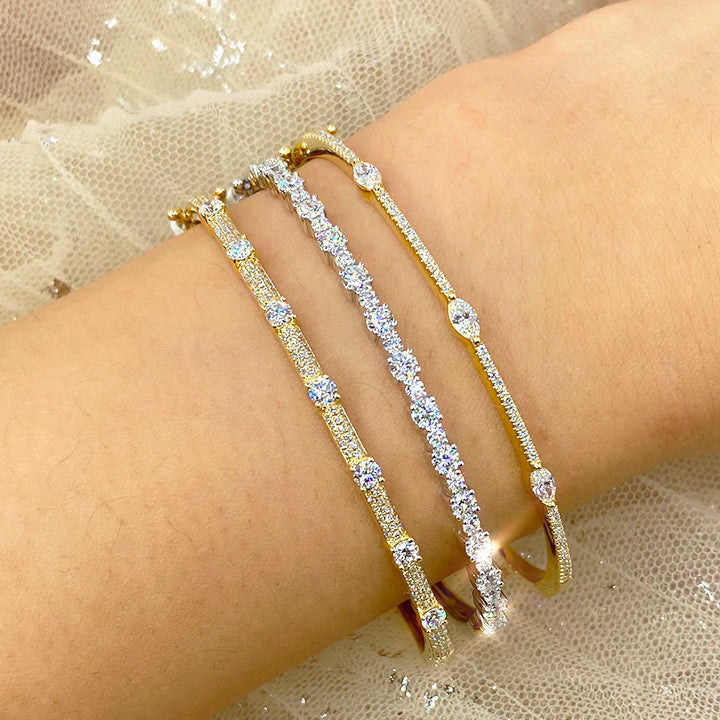 14k White Gold Marquise & Round Diamond Bangle Bracelet