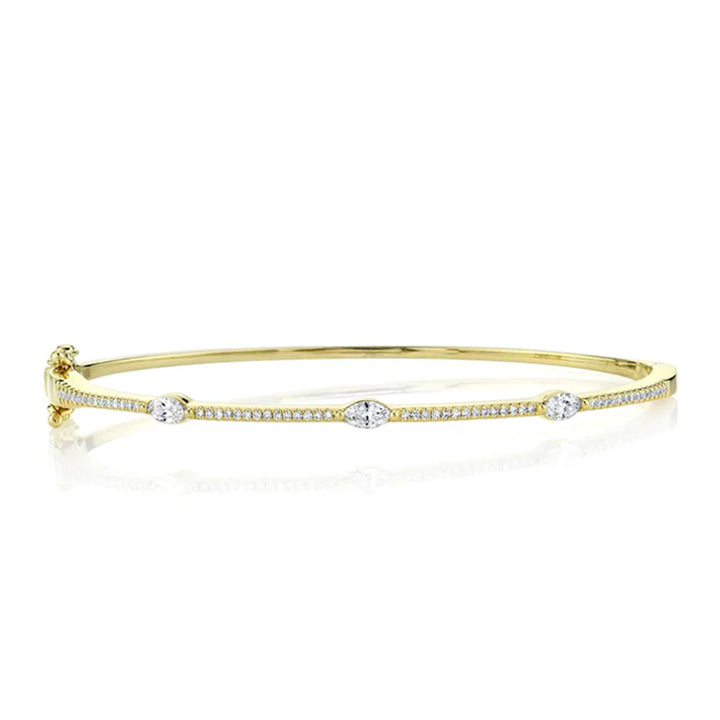 14k White Gold Marquise & Round Diamond Bangle Bracelet