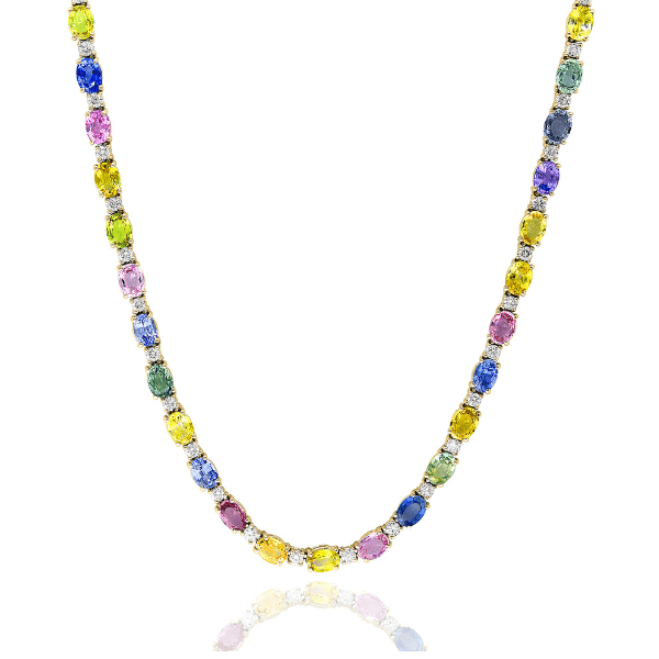 Moyer Collection 14KY Gold 41.30ct Multi-Colored Sapphire & Diamond Tennis Necklace - N5692-MYMUL