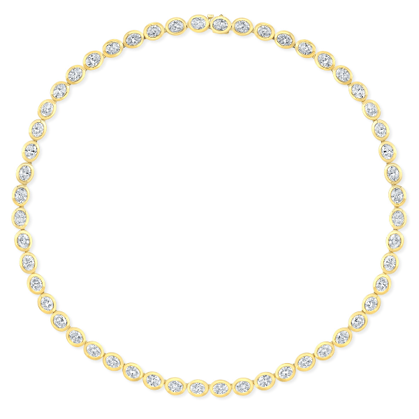 Rahaminov 18K Yellow Gold 21.42ctw Oval Diamond Bezel Tennis Necklace - NK-8597