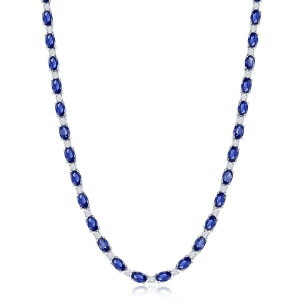 Moyer Collection 14KW Gold 28.18ctw Blue Sapphire & Diamond Tennis Necklace - N5692-WGMS-5