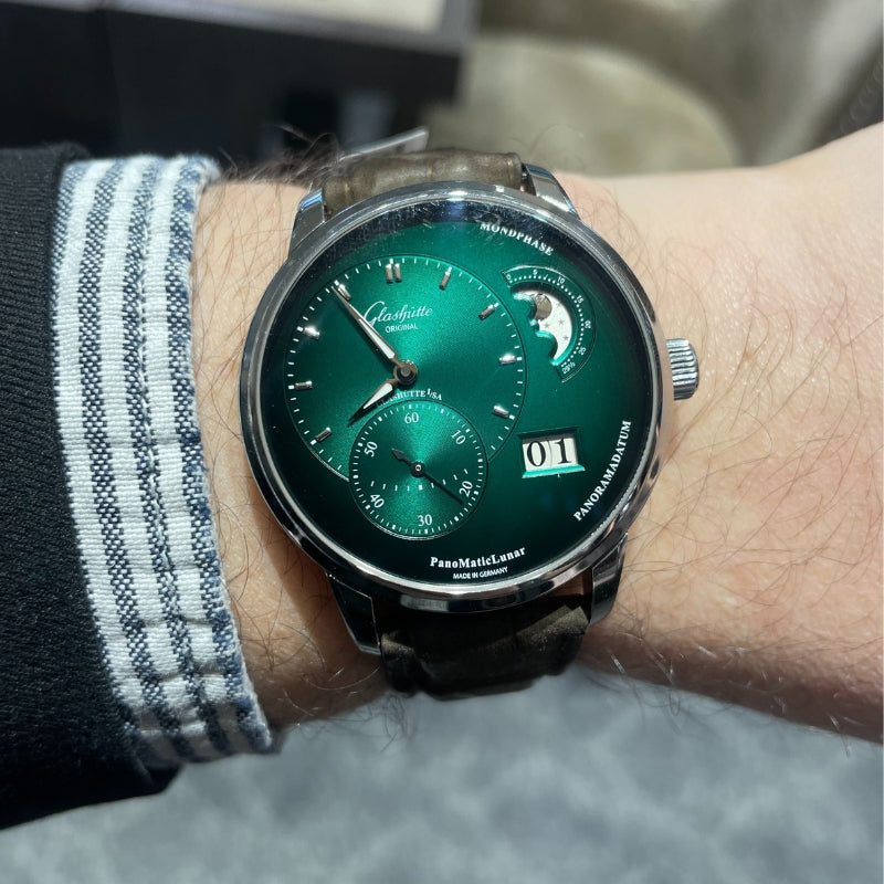 SOLD - 2/24/25 - Glashutte PanomaticLunar Green Dial B&P 2021
