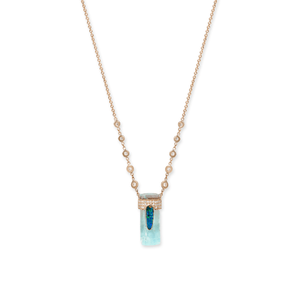 Jacquie Aiche 14K Yellow Gold Aquamarine Crystal & Opal Cap Necklace - 2410038