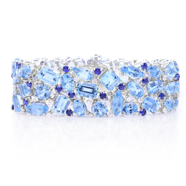 Oscar Heyman Platinum 63.07ctw Aquamarine, 3.99ctw Sapphire & Diamond Bracelet- 804697