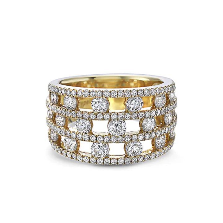 Charles Krypell 18K Yellow Gold Diamond Triple Row Ring- 3-9400-YD