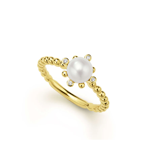 Lagos 18K Gold Fleur Pearl Diamond Ring - 02-10361-M7