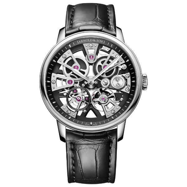 Arnold & Son Chronometry Nebula 40 Steel Black Dial Leather Strap - 1NEGS.B03A.C169S