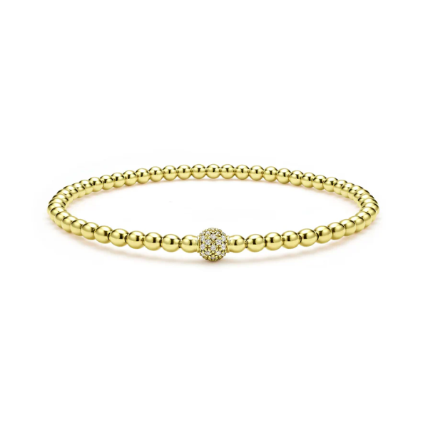 Lagos 18K Gold and Diamond 3mm Bead Bracelet - 05-10400-DD7