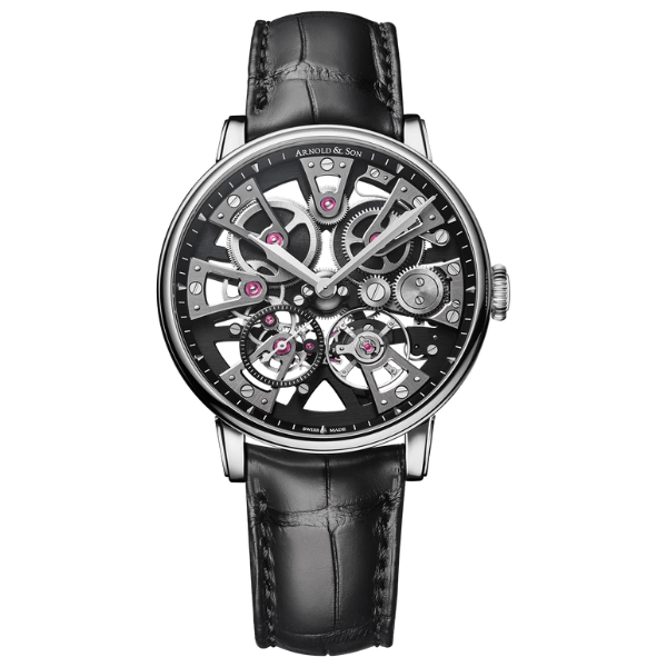 Arnold & Son Chronometry Nebula 38 Steel Black Dial Leather Strap - 1NECS.B03A.C180A