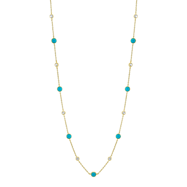 Sloane Street 18k Yellow Gold Turquoise & White Topaz Bezel Set Necklace - SS-CH001L-TQ-WT-Y-18-16
