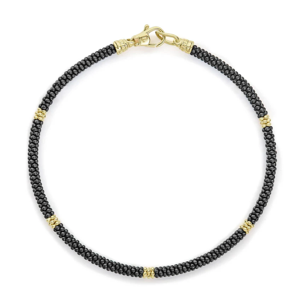 Lagos Five Gold Station Thin Black Ceramic Bracelet - 05-10290-CBM