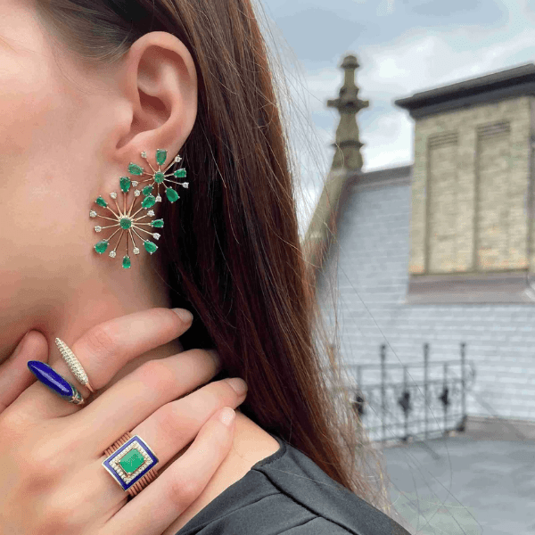 Eden Presley 14k Yellow Gold Emerald Pop Rocks Stud Earrings
