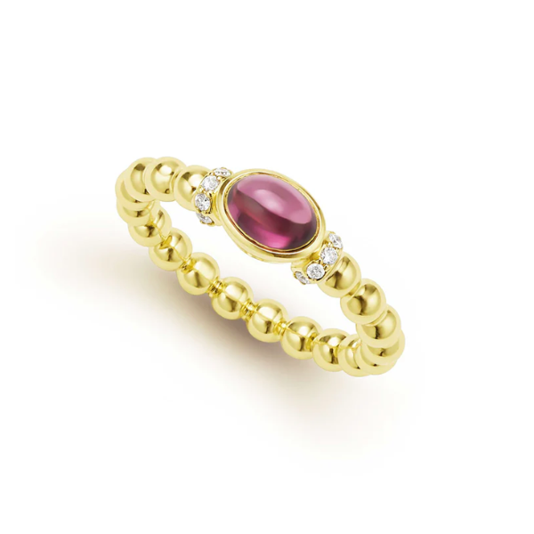 Lagos 18K Gold & Rhodolite Garnet Caviar Beaded Diamond Ring - 02-10364-H7