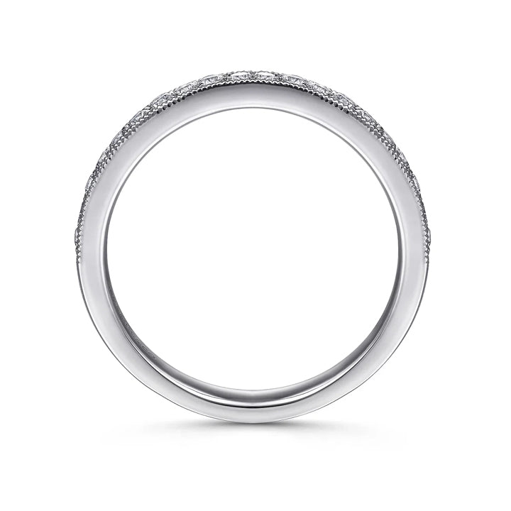 Gabriel & Co 14K White Gold Micro Pave Channel 0.25ctw Diamond Wedding Band with Milgrain - AN7643W44JJ