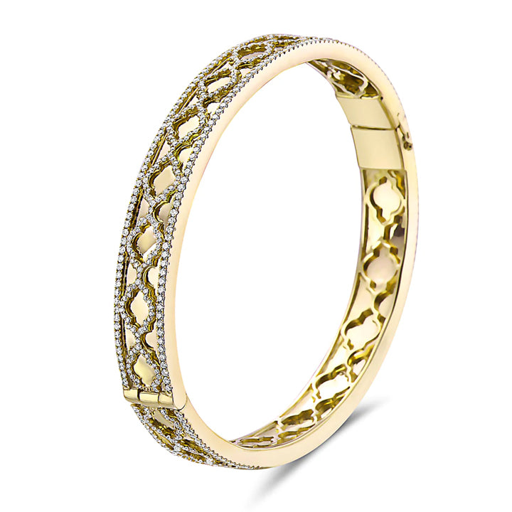 Charles Krypell 18K Yellow Gold Diamond Faceted Trellis Bangle Bracelet- 5-9413-YD