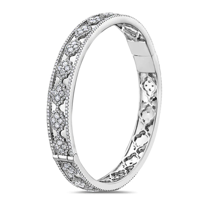 Charles Krypell 18K White Gold Diamond Faceted Lattice Bangle Bracelet- 5-9412-WD