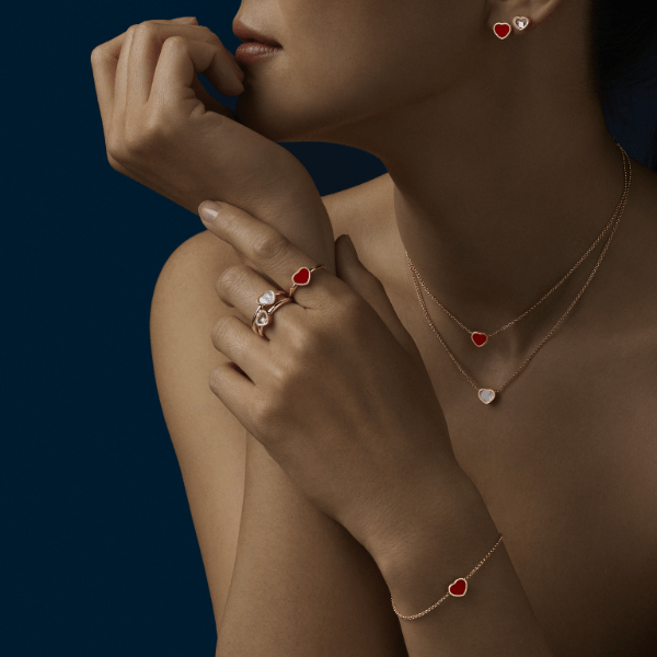 Chopard 18k Rose Gold Carnelian Happy Hearts Pendant - 81A086-5801