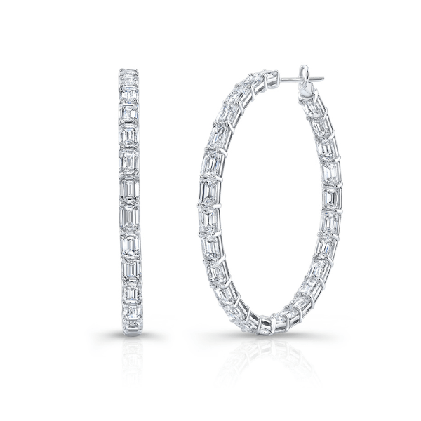 Rahaminov 18K White Gold 20.46ctw Emerald Cut Diamond Hoop Earrings - EAR-4669