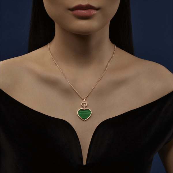 Chopard 18k Rose Gold Happy Hearts Malachite Pendant - 79A075-5151