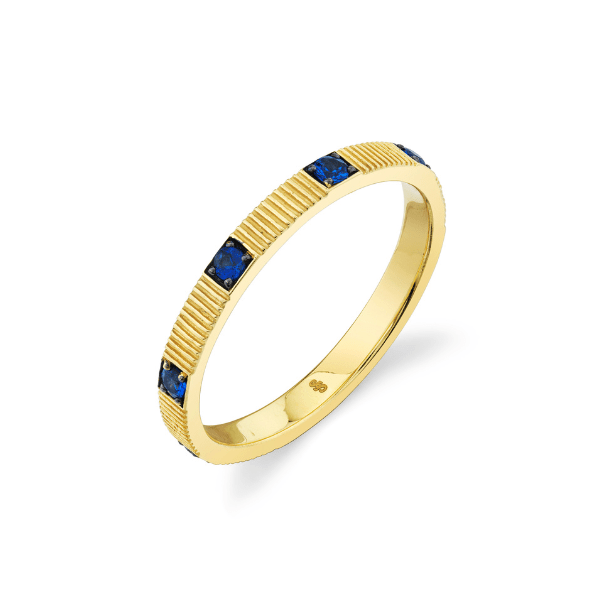 Sloane Street 18k Yellow Gold Blue Sapphire & Strie Detail Stackable Ring- SS-R022F-BSBR-Y
