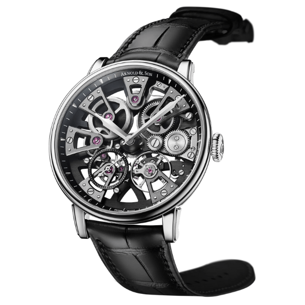 Arnold & Son Chronometry Nebula 38 Steel Black Dial Leather Strap - 1NECS.B03A.C180A