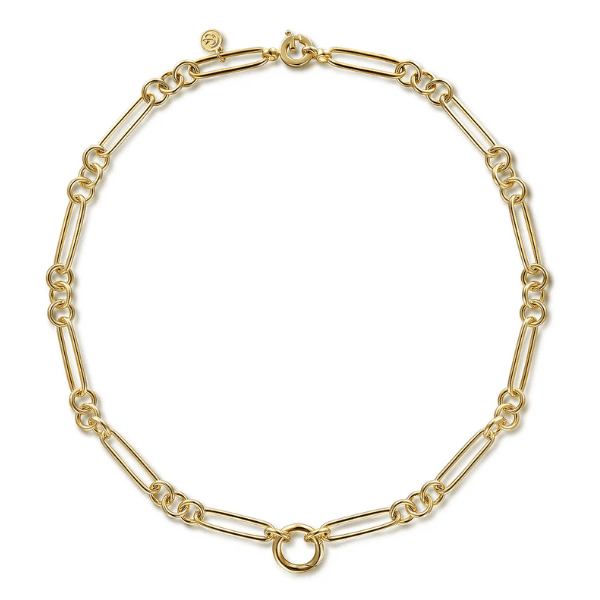 Gabriel & Co. 14K Yellow Gold Paper Clip Chain Necklace with Circle Stations - NK7292Y4JJJ
