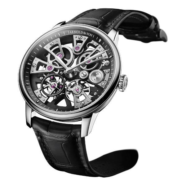 Arnold & Son Chronometry Nebula 40 Steel Black Dial Leather Strap - 1NEGS.B03A.C169S