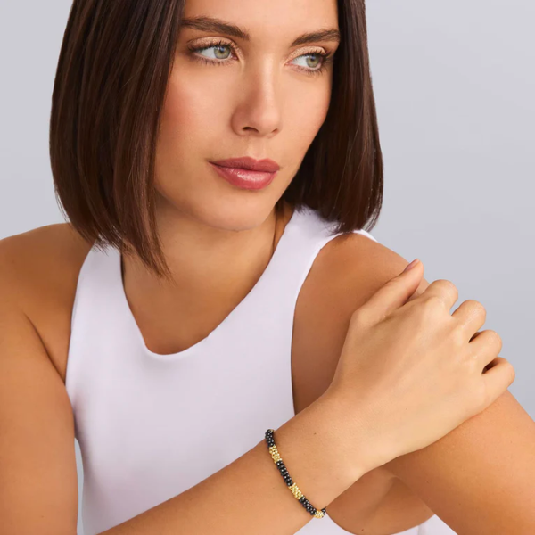 Lagos Five Large 18K Gold Station Ceramic Beaded Bracelet - 05-10275-CBM