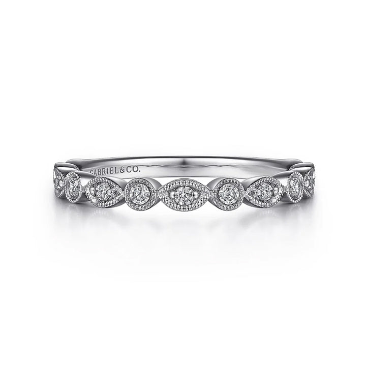 Gabriel & Co Vintage Inspired 14K White Gold Mixed Shape Station 0.20ctw Diamond Anniversary Band - AN8386W44JJ