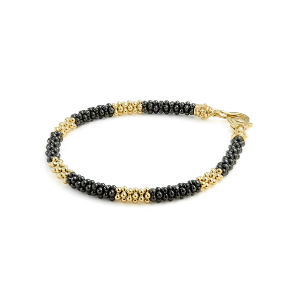 Lagos Five Large 18K Gold Station Ceramic Beaded Bracelet - 05-10275-CBM