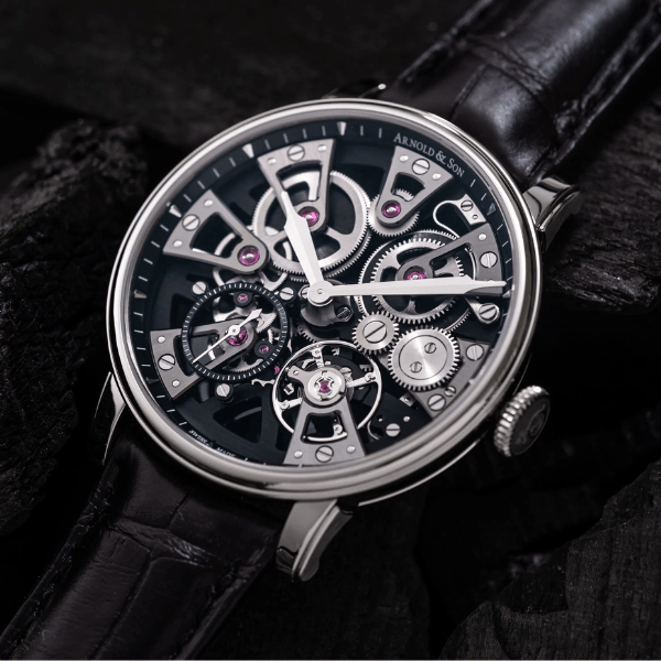 Arnold & Son Chronometry Nebula 38 Steel Black Dial Leather Strap - 1NECS.B03A.C180A