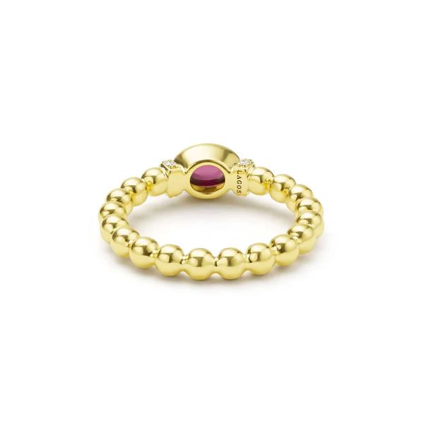 Lagos 18K Gold & Rhodolite Garnet Caviar Beaded Diamond Ring - 02-10364-H7