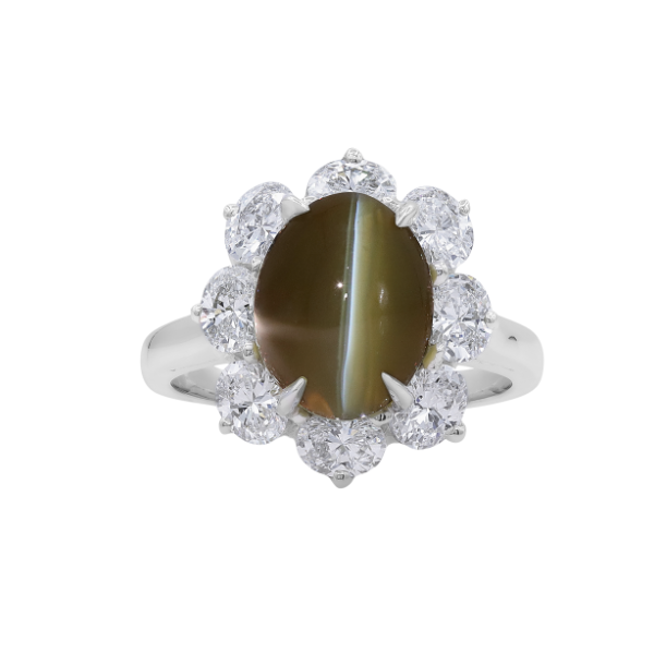 Oscar Heyman Platinum 7.24ct Oval Ceylon Cat's-Eye Chrysoberyl Ring - 302069