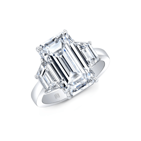 Rahaminov 18K White Gold 6.79ctw Emerald Cut Diamond Three-Stone Complete Engagement Ring - FL-3329