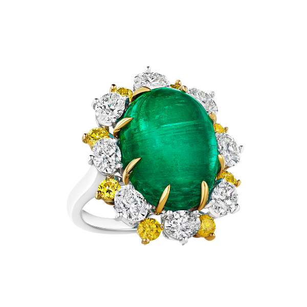 Oscar Heyman Platinum/18K Yellow Gold 15.20ct Intense Green Colombian Emerald Ring - 303222