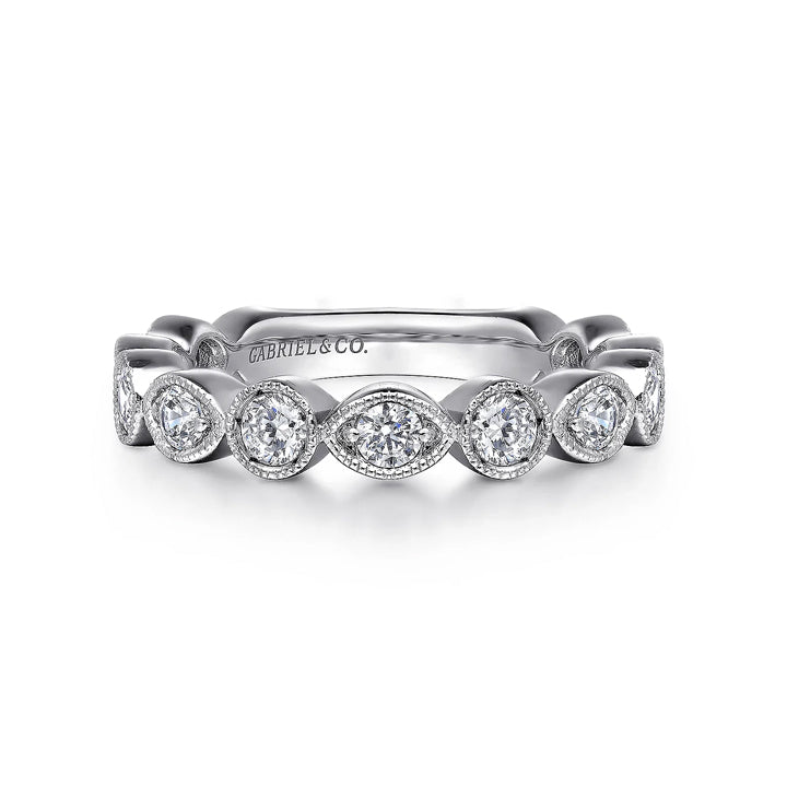Gabriel & Co Vintage Inspired 14K White Gold Mixed Shape Station 1.00ctw Diamond Anniversary Band - AN8388W44JJ