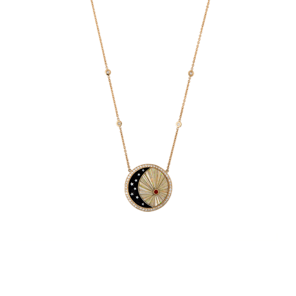 Jacquie Aiche 14K Yellow Gold Onyx Moon & Star Opal Ray Inlay Necklace - 20070380