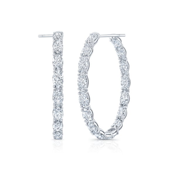 Rahaminov 18K White Gold 10.40ctw Moval Diamond Hoop Earrings - MEAR-0065