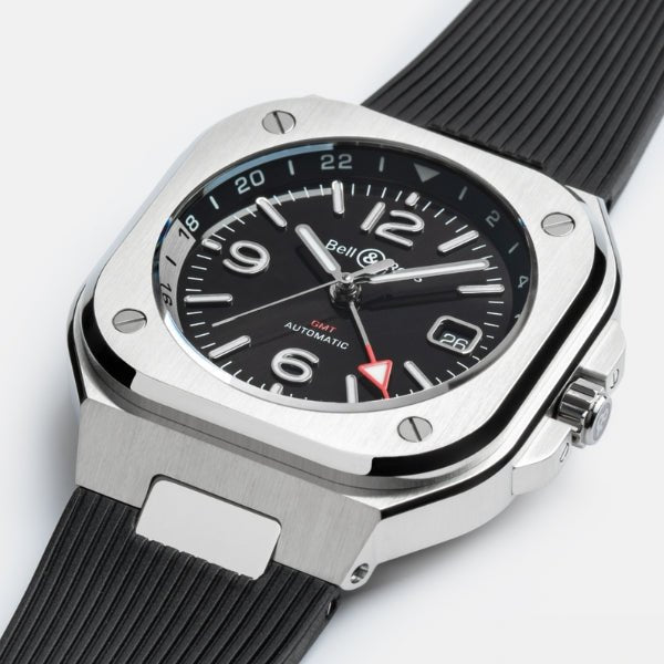 Bell & Ross BR-05 GMT Black Steel on Rubber - BR05G-BL-ST/SRB