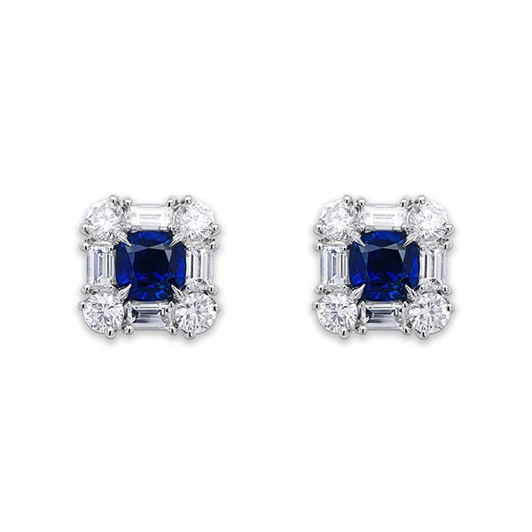 Bayco Platinum Natural Unheated 2.07ctw Sapphire & Diamond Earrings - AMG3519O