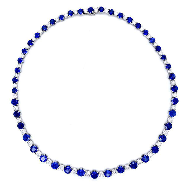 Bayco Platinum 23.23ctw Sapphire & 7.67ctw Diamond Alternating Necklace - AMG4679N