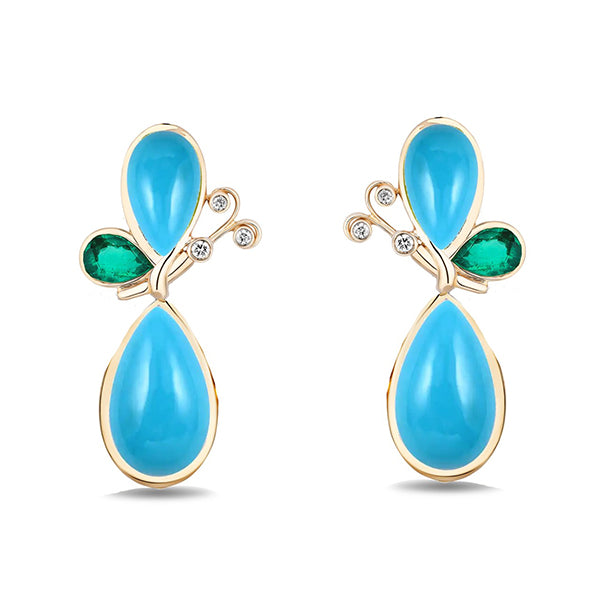Mason & Books 14K Yellow Gold Turquoise Butterfly Effect Earrings - BFESE01
