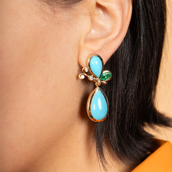 Mason & Books 14K Yellow Gold Turquoise Butterfly Effect Earrings - BFESE01
