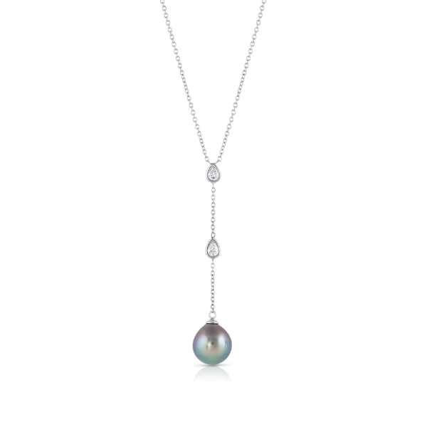 Baggins 14k White Gold Pear Shaped Diamonds Tahitian Pearl Necklace - BNR-443A