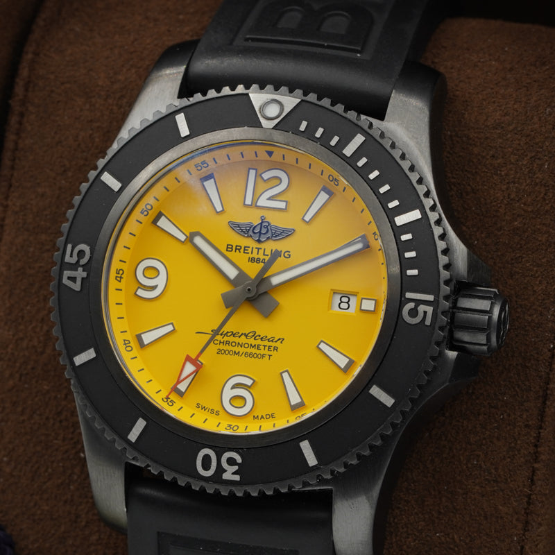SOLD - 3/4/24 - Breitling Superocean 46mm Black Steel Yellow Dial M17368D71I1S1 B&P 2022