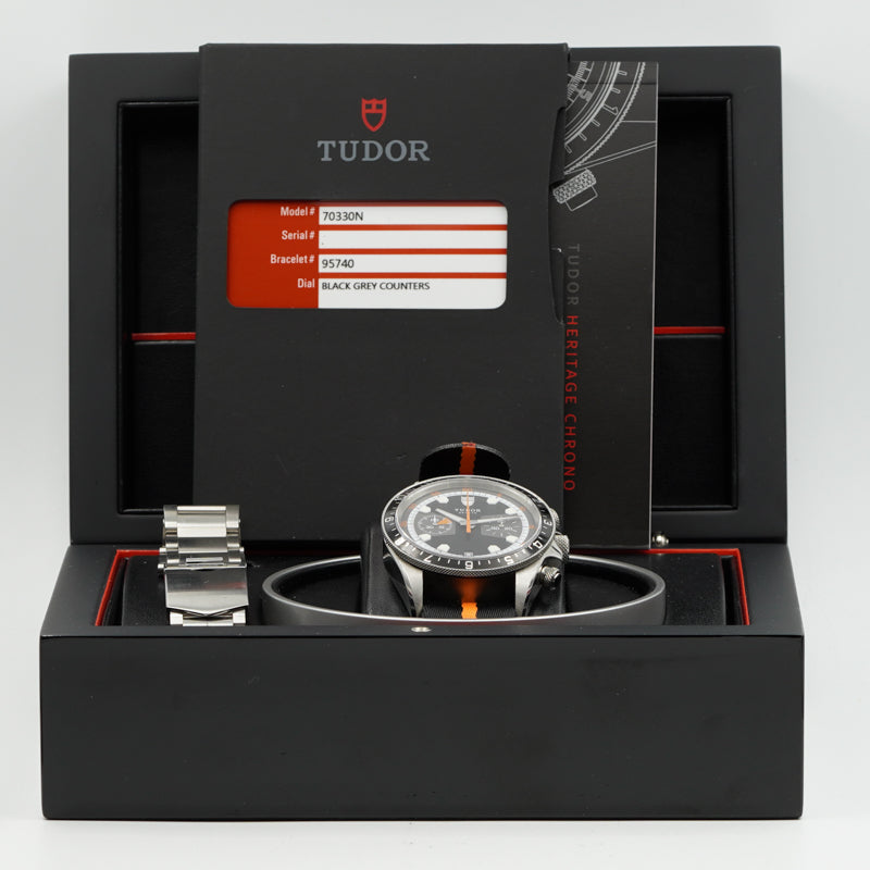 SOLD - 2/28/24 - Tudor Heritage Chronograph 70330N GMT 42m Strap & Bracelet 2019